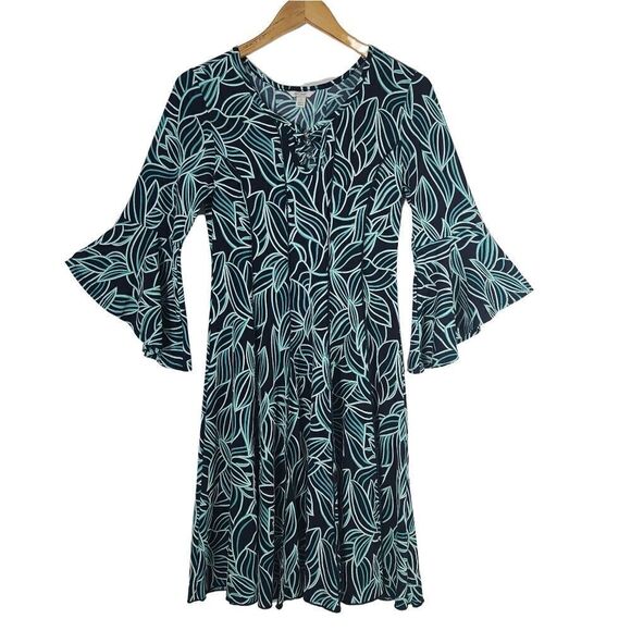 Cato Bell  Sleeve Leaf Pattern Women's Dress - Picture 1 of 11